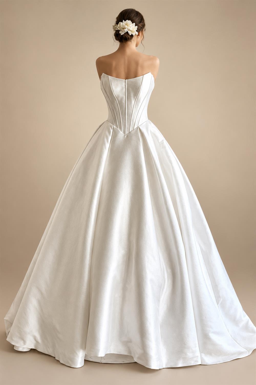Strapless A-Line Mikado Satin Wedding Dress Elegant Lace-up Back Floor Length Modern Bridal Gown Customized