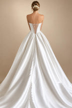 Strapless A-Line Mikado Satin Wedding Dress Elegant Lace-up Back Floor Length Modern Bridal Gown Customized