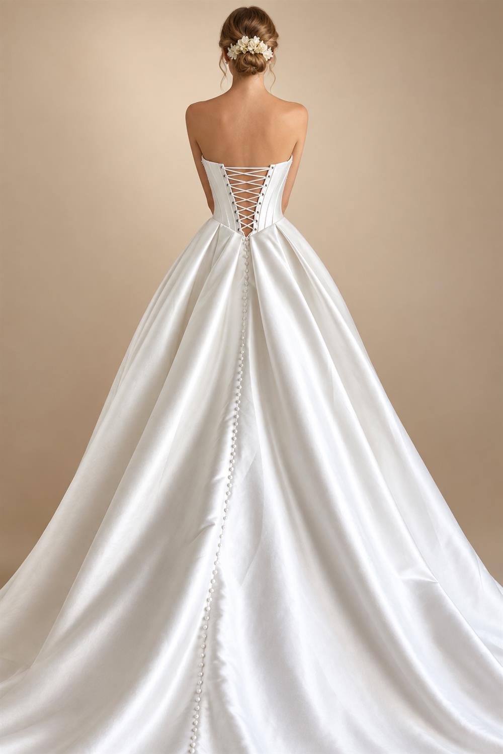 Strapless A-Line Mikado Satin Wedding Dress Elegant Lace-up Back Floor Length Modern Bridal Gown Customized