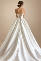 Strapless A-Line Mikado Satin Wedding Dress Elegant Lace-up Back Floor Length Modern Bridal Gown Customized