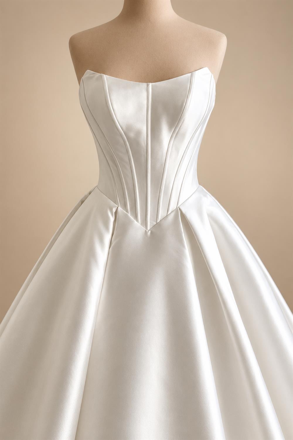 Strapless A-Line Mikado Satin Wedding Dress Elegant Lace-up Back Floor Length Modern Bridal Gown Customized