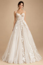Princess Lace Wedding Dress Bridal Robe 2024 Vestido Spaghetti Straps Chapel Train Champagne Tulle Wedding Gown (ZD02147)