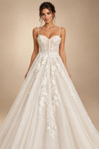 Princess Lace Wedding Dress Bridal Robe 2024 Vestido Spaghetti Straps Chapel Train Champagne Tulle Wedding Gown (ZD02147)