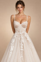 Princess Lace Wedding Dress Bridal Robe 2024 Vestido Spaghetti Straps Chapel Train Champagne Tulle Wedding Gown (ZD02147)