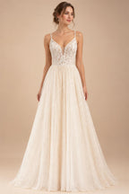 Spaghetti Straps Champagne Boho Wedding Dress For Women Vestido Civil Bridal Church Wedding Gowns suknie slubne