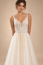 Spaghetti Straps Champagne Boho Wedding Dress For Women Vestido Civil Bridal Church Wedding Gowns suknie slubne