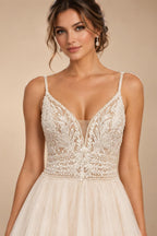 Spaghetti Straps Champagne Boho Wedding Dress For Women Vestido Civil Bridal Church Wedding Gowns suknie slubne