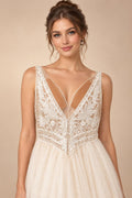 Spaghetti Straps Champagne Boho Wedding Dress For Women Vestido Civil Bridal Church Wedding Gowns suknie slubne