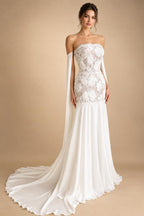 Strapless Illusion Mermaid Wedding Dress 2027 with Shawl Bohemian Bridal Gowns Open Back Robe Mariee Customized