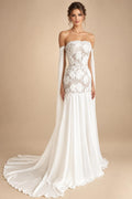 Strapless Illusion Mermaid Wedding Dress 2027 with Shawl Bohemian Bridal Gowns Open Back Robe Mariee Customized