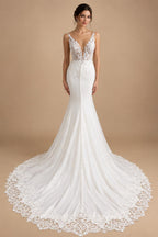 Satin Mermaid Wedding Dress Customized Plunging Backless Bridal Dress Trouwjurken Vintage Lace Receipt Wedding Gown