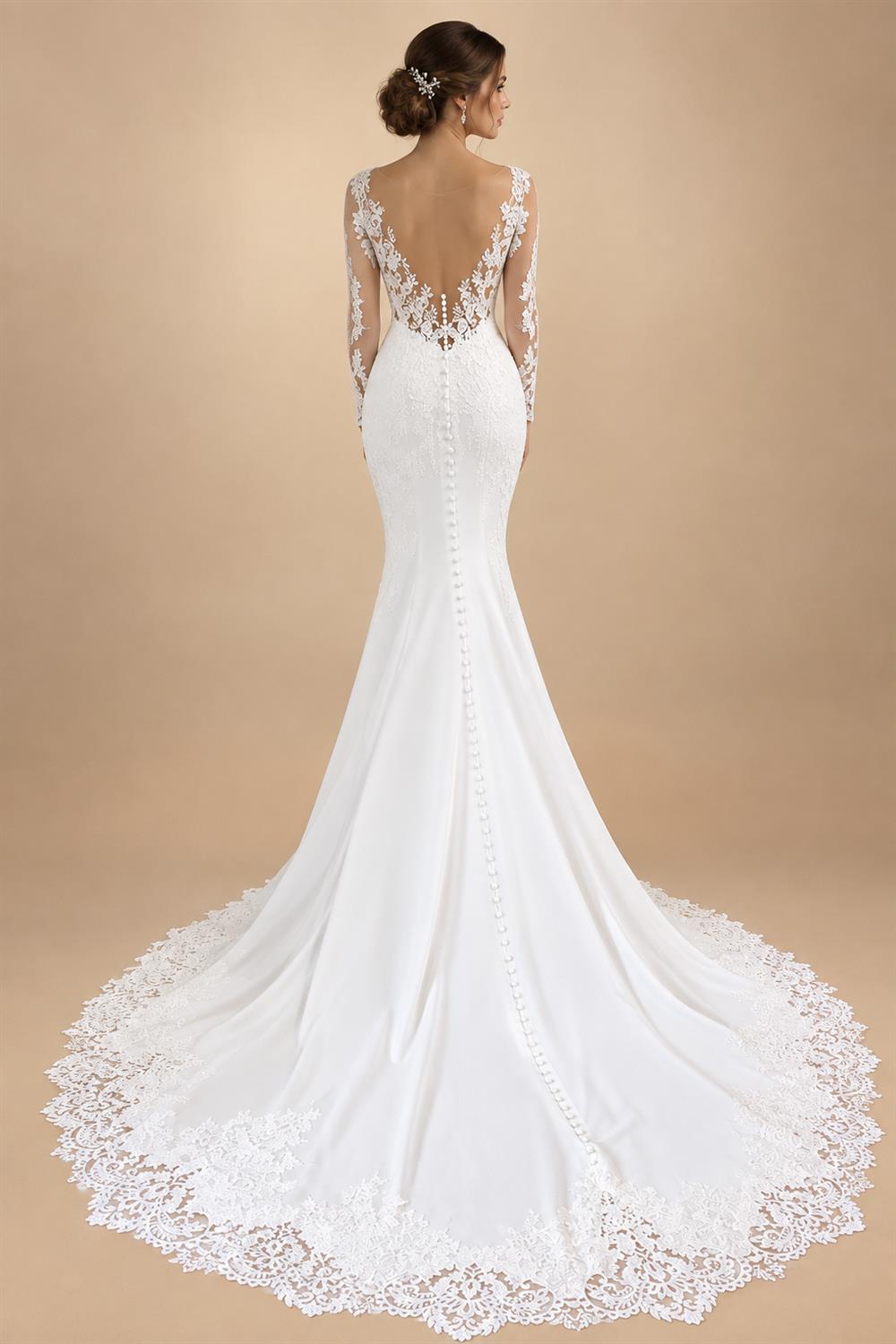 Satin Mermaid Wedding Dress Customized Plunging Backless Bridal Dress Trouwjurken Vintage Lace Receipt Wedding Gown