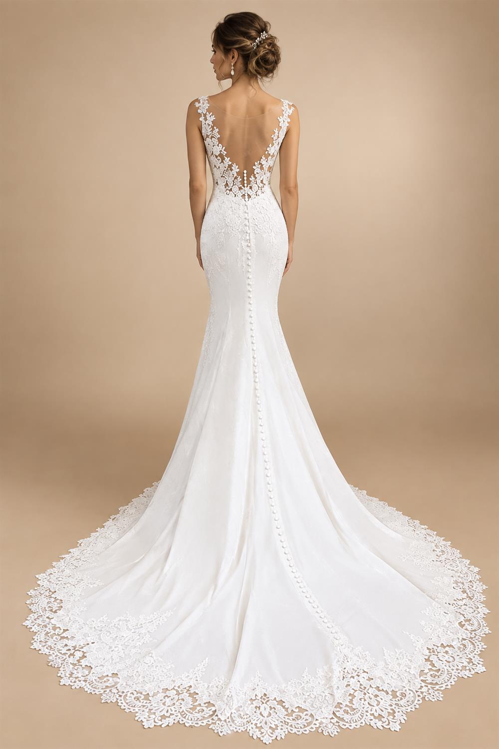 Satin Mermaid Wedding Dress Customized Plunging Backless Bridal Dress Trouwjurken Vintage Lace Receipt Wedding Gown