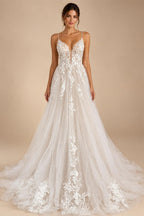 Spaghetti Straps Lace Wedding Dress Open Back Civil Bridal Bohemian Wedding Gowns Vestidos de Nova