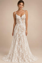 Spaghetti Straps Lace Wedding Dress Open Back Civil Bridal Bohemian Wedding Gowns Vestidos de Nova