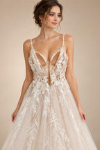 Spaghetti Straps Lace Wedding Dress Open Back Civil Bridal Bohemian Wedding Gowns Vestidos de Nova