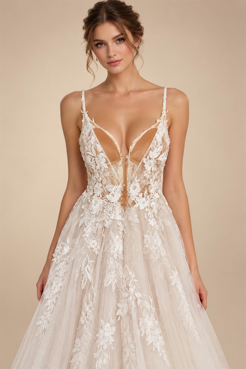 Spaghetti Straps Lace Wedding Dress Open Back Civil Bridal Bohemian Wedding Gowns Vestidos de Nova