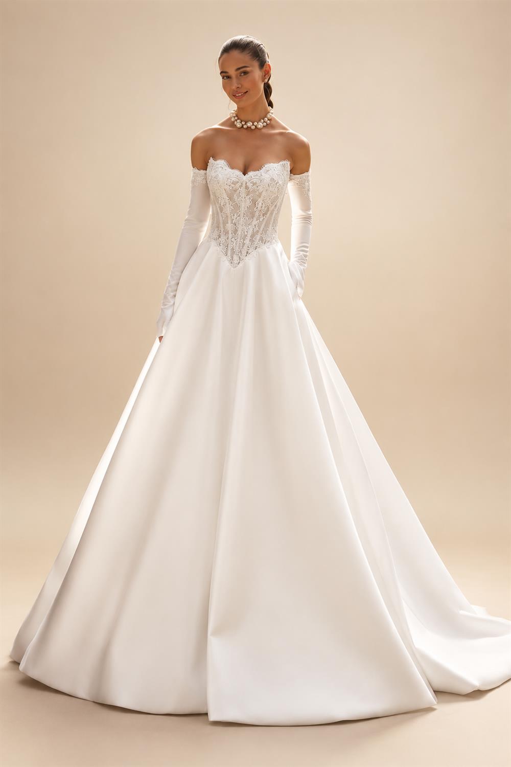 Strapless Lace Wedding Dresses A Line Satin Court Train Off The Shoulder Brida Vestido De Novia Boda Customized