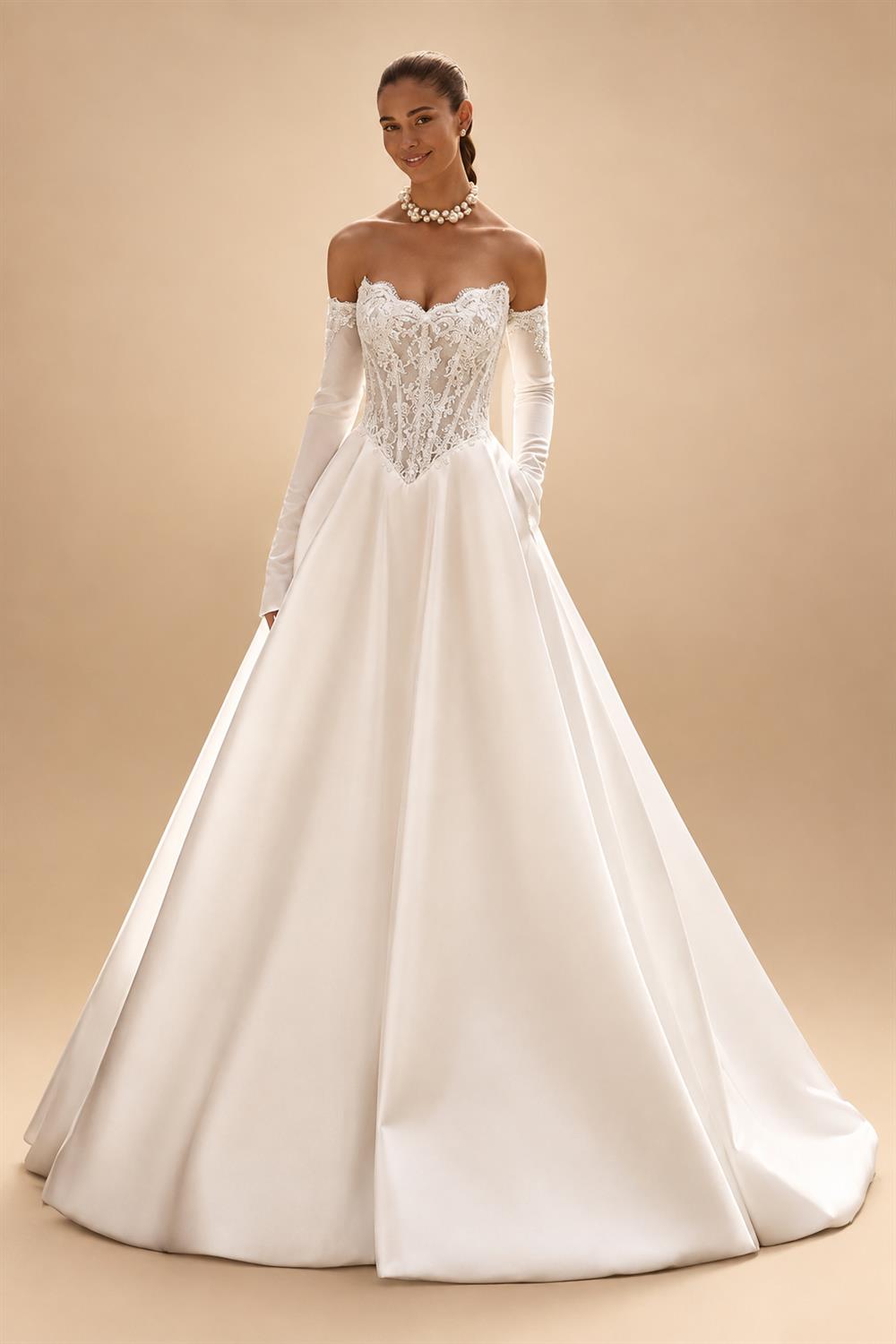 Strapless Lace Wedding Dresses A Line Satin Court Train Off The Shoulder Brida Vestido De Novia Boda Customized