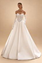 Strapless Lace Wedding Dresses A Line Satin Court Train Off The Shoulder Brida Vestido De Novia Boda Customized