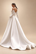 Strapless Lace Wedding Dresses A Line Satin Court Train Off The Shoulder Brida Vestido De Novia Boda Customized