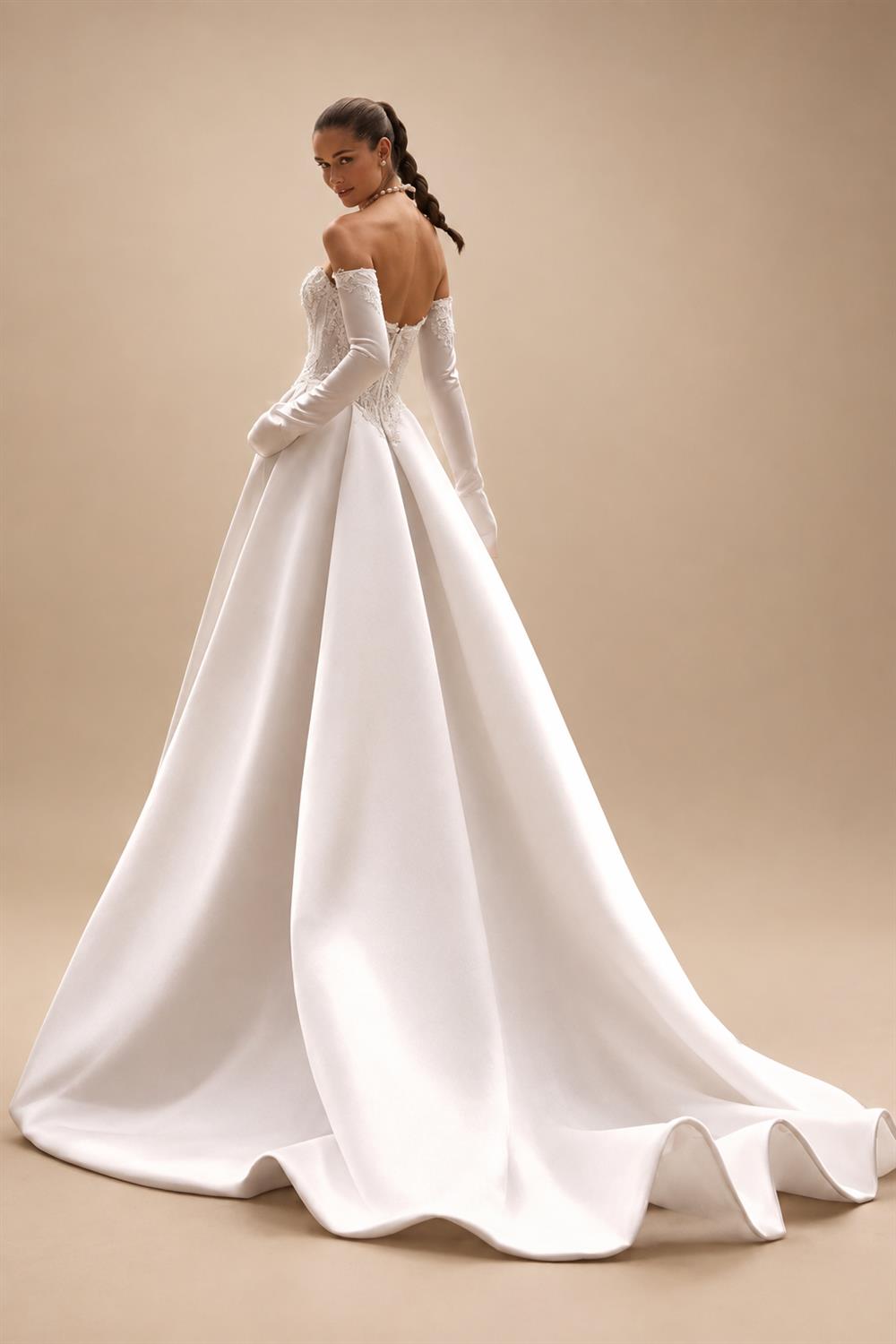 Strapless Lace Wedding Dresses A Line Satin Court Train Off The Shoulder Brida Vestido De Novia Boda Customized