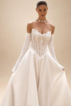 Strapless Lace Wedding Dresses A Line Satin Court Train Off The Shoulder Brida Vestido De Novia Boda Customized