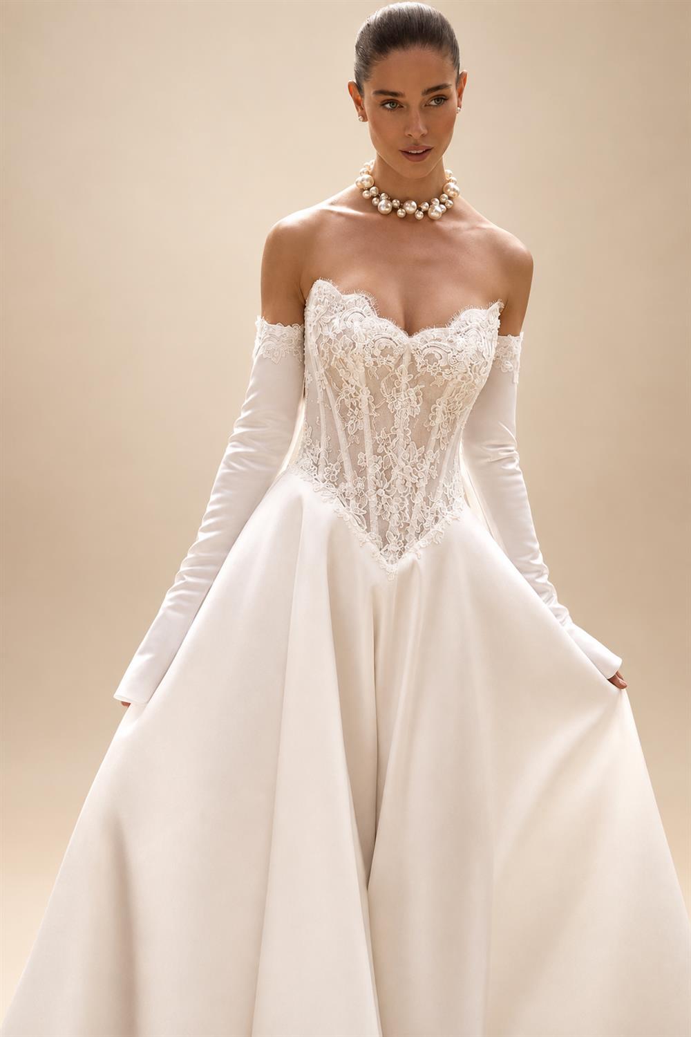 Strapless Lace Wedding Dresses A Line Satin Court Train Off The Shoulder Brida Vestido De Novia Boda Customized