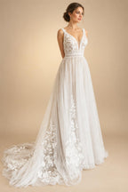 V Neck Lace Appliques Boho Wedding Dress for Women Hochzeitskleid Robe Civil Boho Bridal Gown Vestido Novia