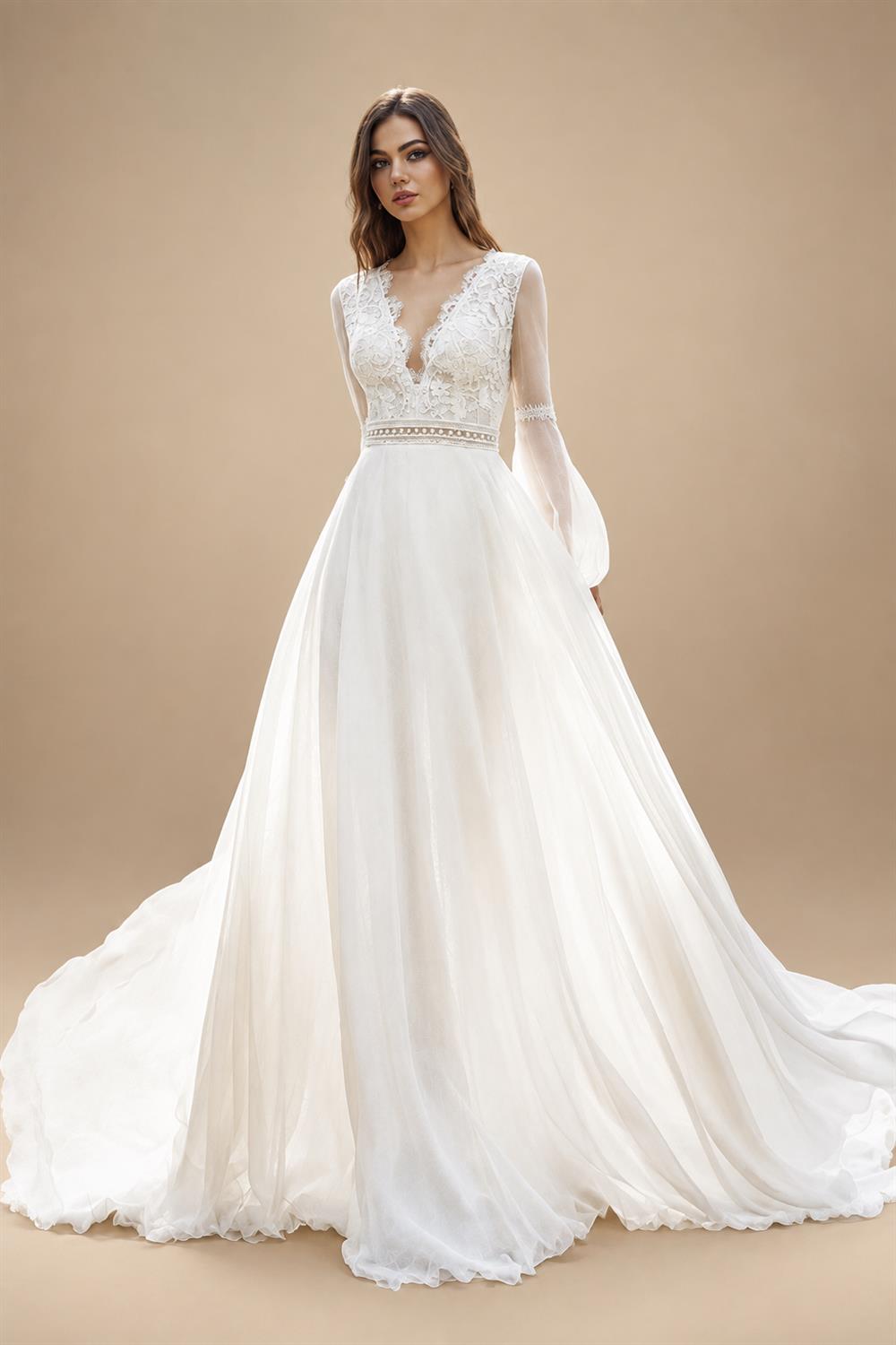 Beach Boho Wedding Dresses 2026 New Lace Long Fuffy Sleeves Vestidos De Boda V-Neck Bridal Gowns Chiffon Customized