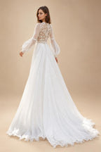 Beach Boho Wedding Dresses 2026 New Lace Long Fuffy Sleeves Vestidos De Boda V-Neck Bridal Gowns Chiffon Customized
