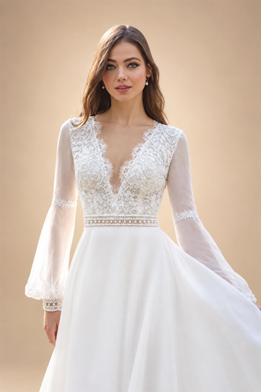 Beach Boho Wedding Dresses 2026 New Lace Long Fuffy Sleeves Vestidos De Boda V-Neck Bridal Gowns Chiffon Customized