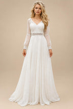 Vestidos Puffy Chiffon Long Sleeve Boho Wedding Dress for Women 2026 Plus Size Bridal Beach Wedding Gowns Customized