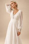 A-Line Wedding Dress Puff Sleeve Illusion Back Chiffon Civil Vestido De Noiva Applique For Women Customized