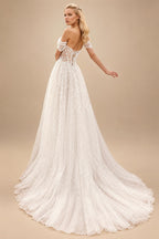 Lace Boho Wedding Dress Off the Shoulder Customized Civil Bridal Beach Wedding Gowns Detachable Sleeves