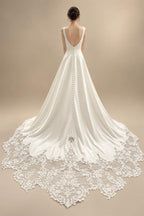 Scoop Neck Crepe Satin Wedding Dress 2027 Real Photos Court Train Elegant Bride Gown For Women Customized
