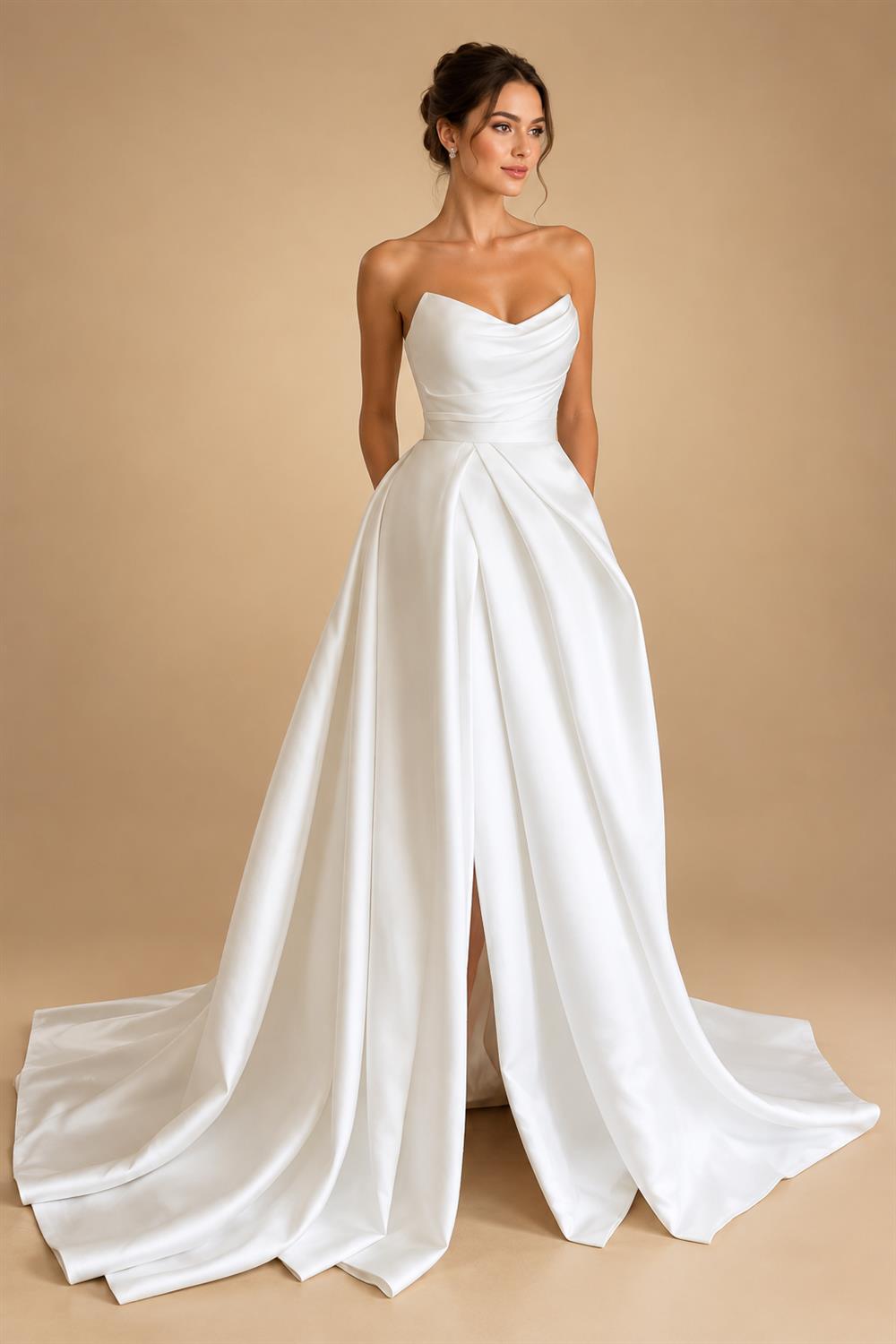 Pleat Sweetheart A Line Wedding Dresses 2026 Side Slit Vestido De Noiva Satin Women Bridal Dress Robe De Mariage