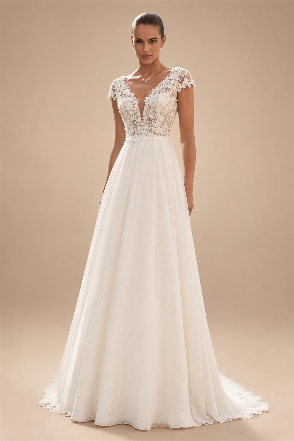 Lace Chiffon Wedding Dress 2026 Brides Boho Women Cap Sleeve V-Neck Open Back Elegant Bridal Gown Customized