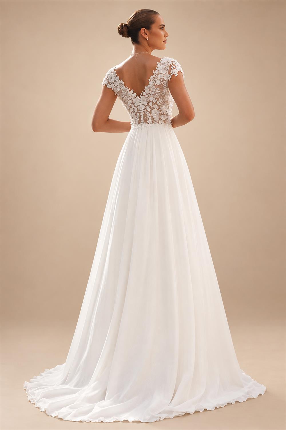 Lace Chiffon Wedding Dress 2026 Brides Boho Women Cap Sleeve V-Neck Open Back Elegant Bridal Gown Customized