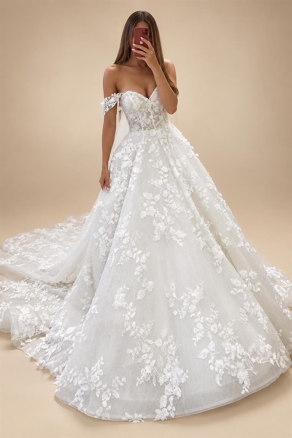 Princess Lace Wedding Dresses For Women Boho Off the Shoulder Appliques Bridal Dress Sweetheart Ball Gown Customized