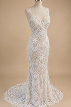Spaghetti straps Lace Mermaid Boho Bohemian Wedding Dress with Detachable Sleeve 2026 Bridal Gown Customized