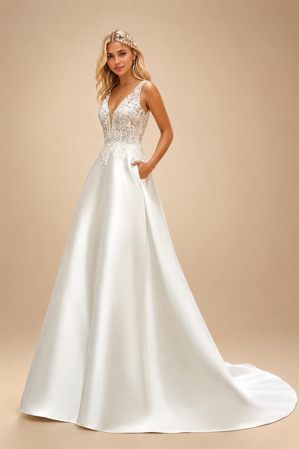 Soft Import Satin Wedding Dresses For Women Customized Lace Appliques Sexy Bridal Gown Vestidos De Novia