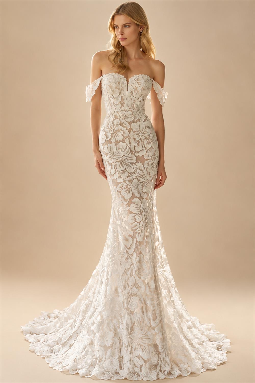 Luxury Lace Mermaid Wedding Dress Off the Shoulder Sweetheart Bridal Gown Customized Sweep Train Vestidos De Novia