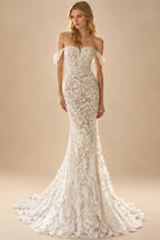 Luxury Lace Mermaid Wedding Dress Off the Shoulder Sweetheart Bridal Gown Customized Sweep Train Vestidos De Novia