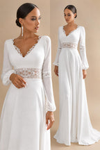 Boho Long Sleeve Wedding Dresses Backless robe longue Vintage Simple Chiffon Wedding Gowns Customized
