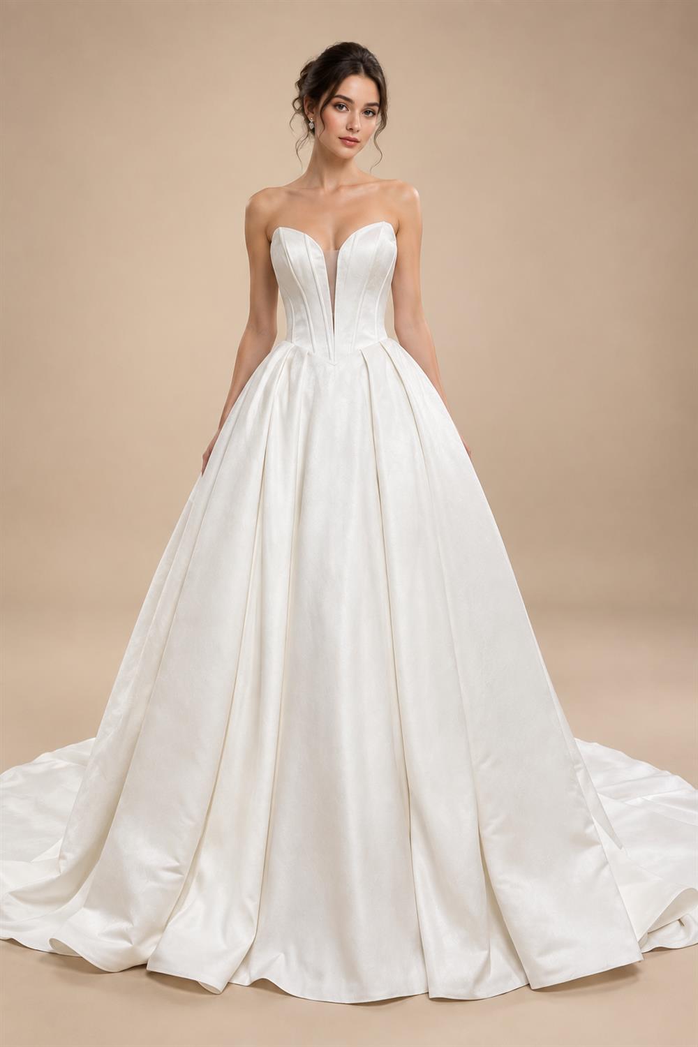 V Neck Wedding Gowns for Women Bride Elegant Satin Sleeveless Pleats Robe Civil Bridal Wedding Dress Customized