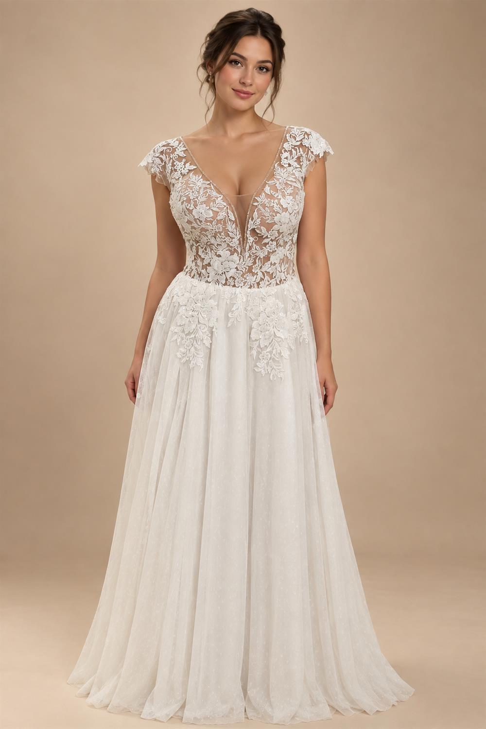 Cap Sleeve Lace V Neck Backless Wedding Dress Women Elopement Beach Bohemian Bridal Gown Customized Vestido