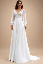 Beach Wedding Dresses with Dectach Puffy Long Sleeve Vestito Donna Sexy Chiffon Boho Bridal Gowns Customized