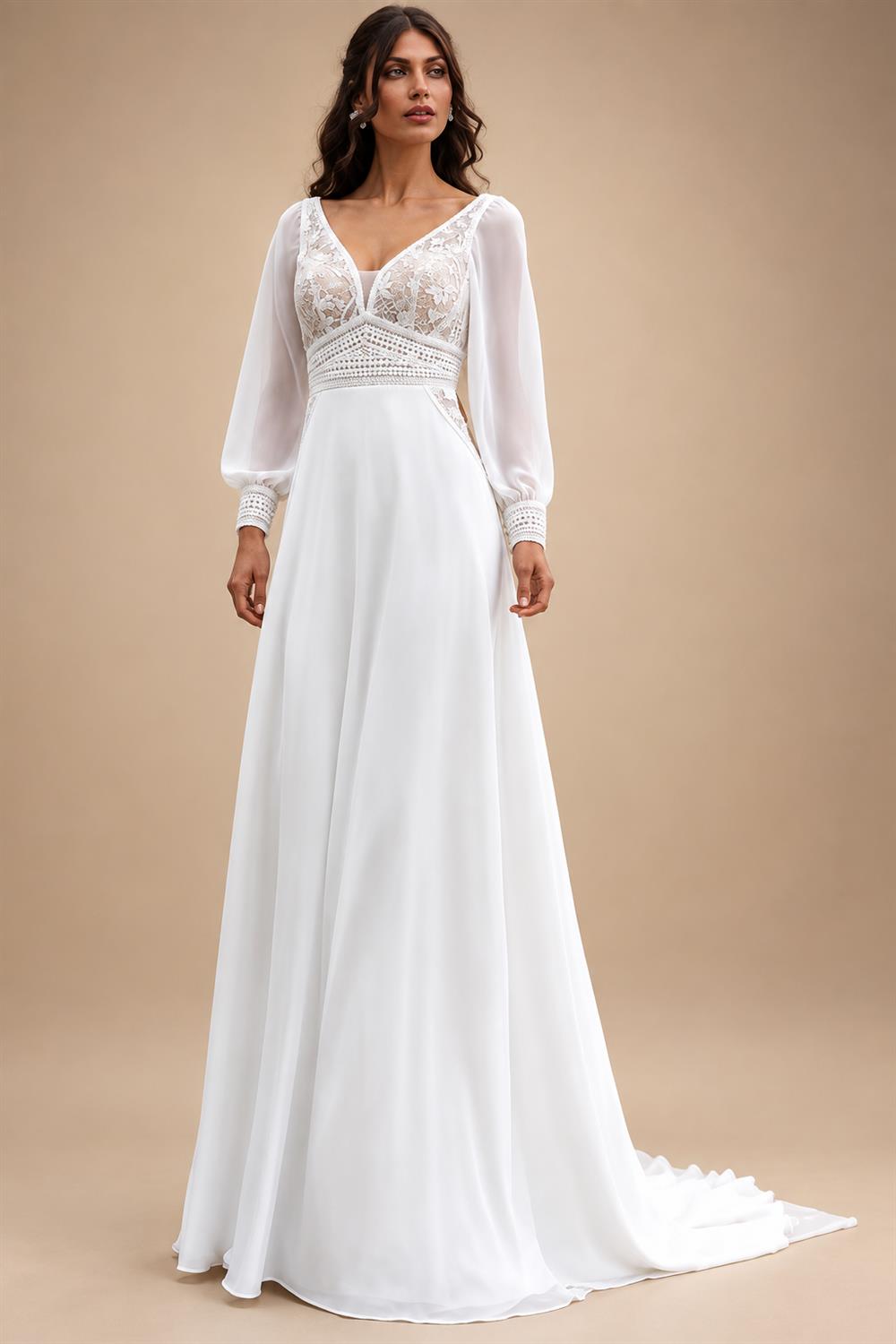 Beach Wedding Dresses with Dectach Puffy Long Sleeve Vestito Donna Sexy Chiffon Boho Bridal Gowns Customized