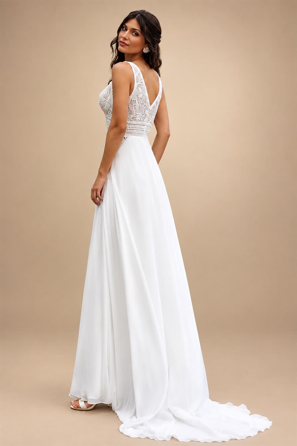Beach Wedding Dresses with Dectach Puffy Long Sleeve Vestito Donna Sexy Chiffon Boho Bridal Gowns Customized